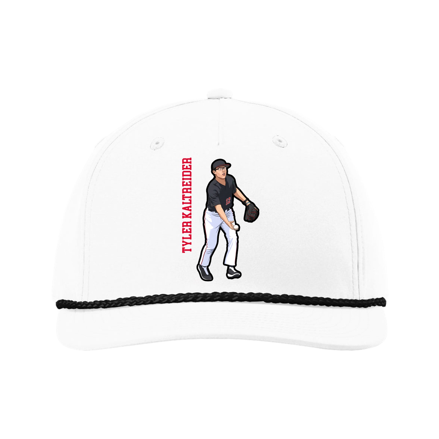 Five-Panel Classic Rope Cap — Name Vertical in White