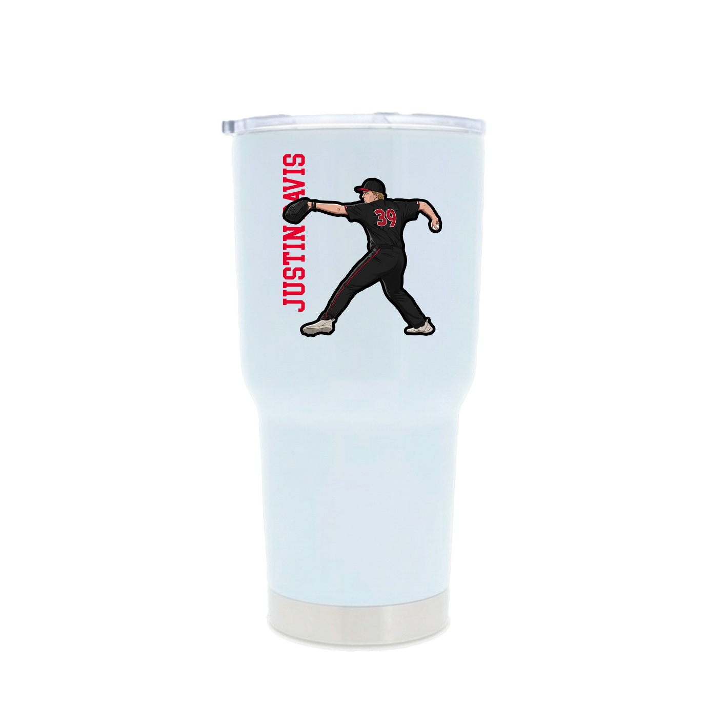 30oz Stainless Steel Tumbler — Name Vertical in White