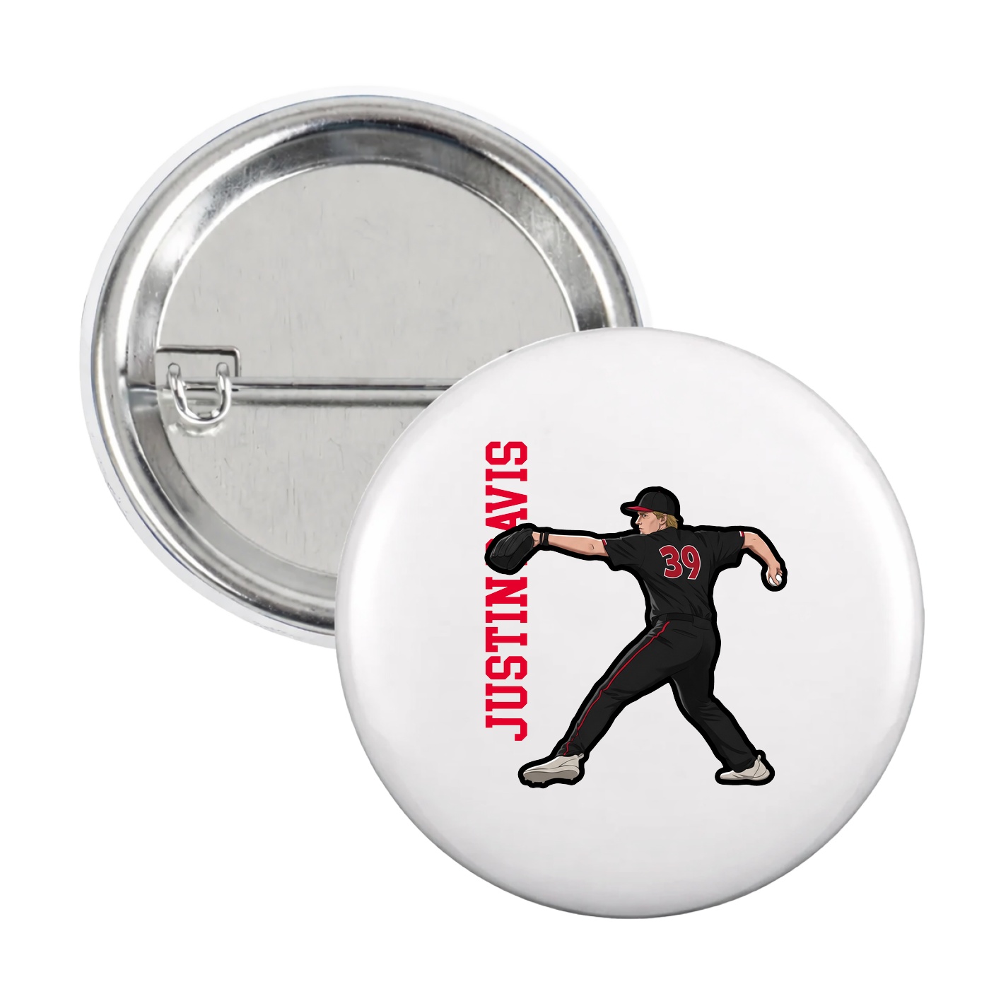 Game Day Button — Name Vertical in White