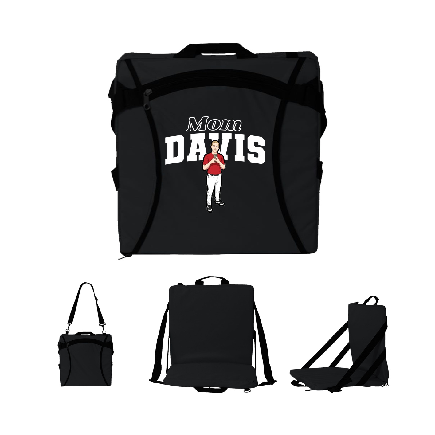 Folding Stadium Seat — Mothers Day Block in Black