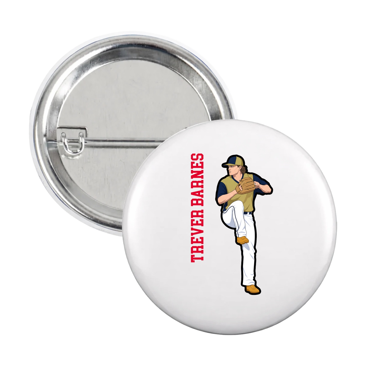 Game Day Button — Name Vertical in White