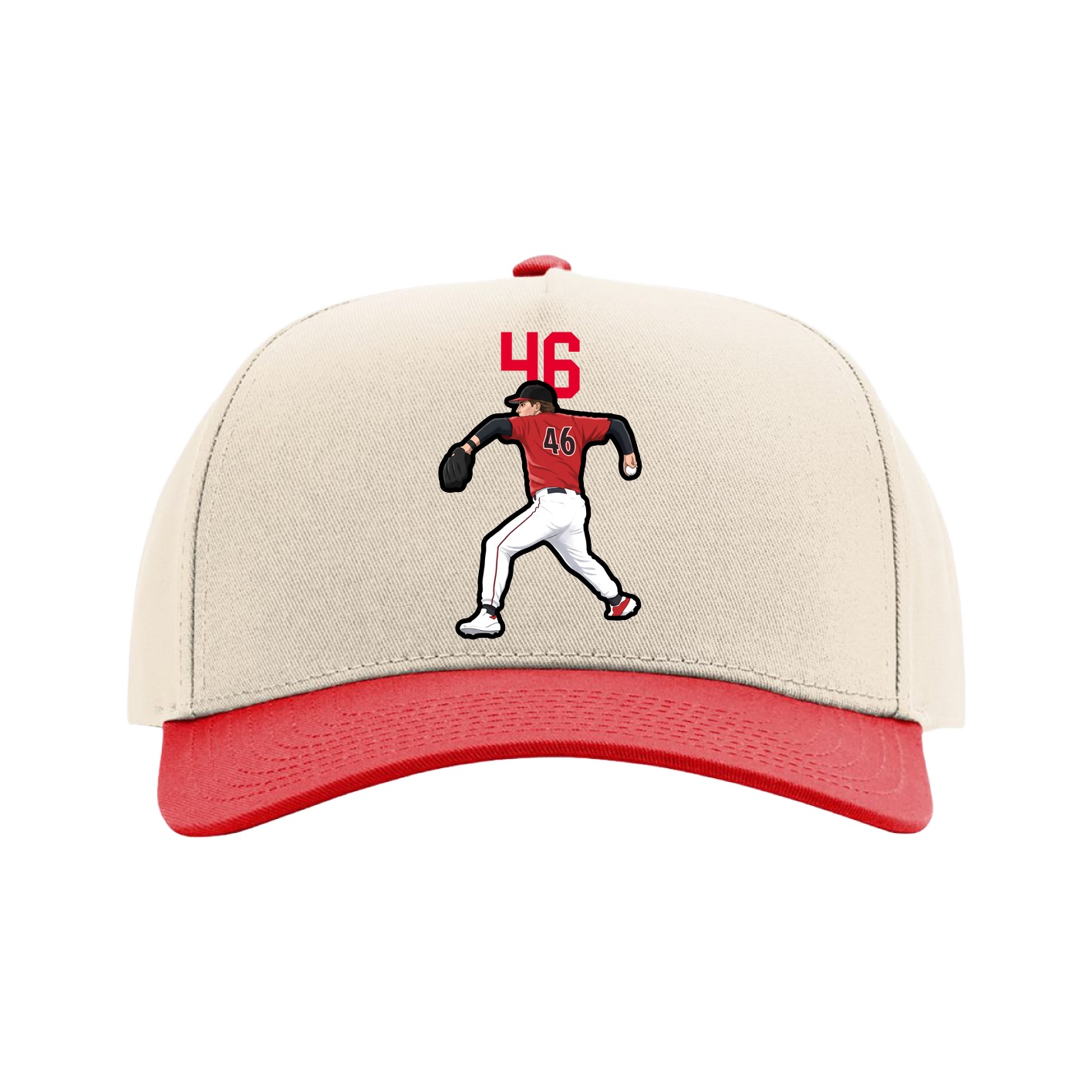Full Fabric Five-Panel Champ Cap — Number Top in Cream/Red