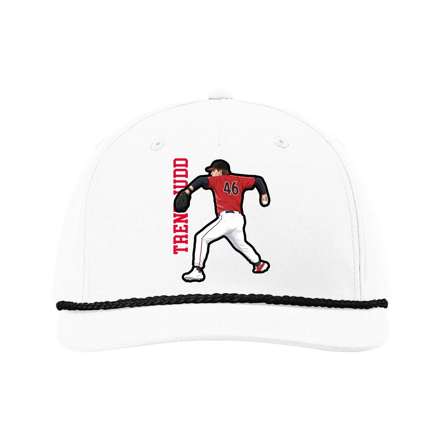 Five-Panel Classic Rope Cap — Name Vertical in White