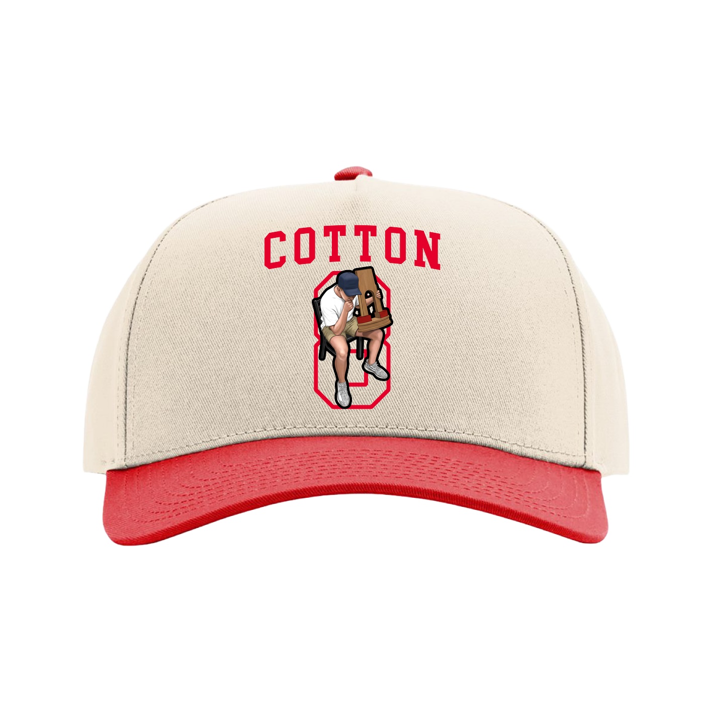 Full Fabric Five-Panel Champ Cap — Shirsey in Cream/Red