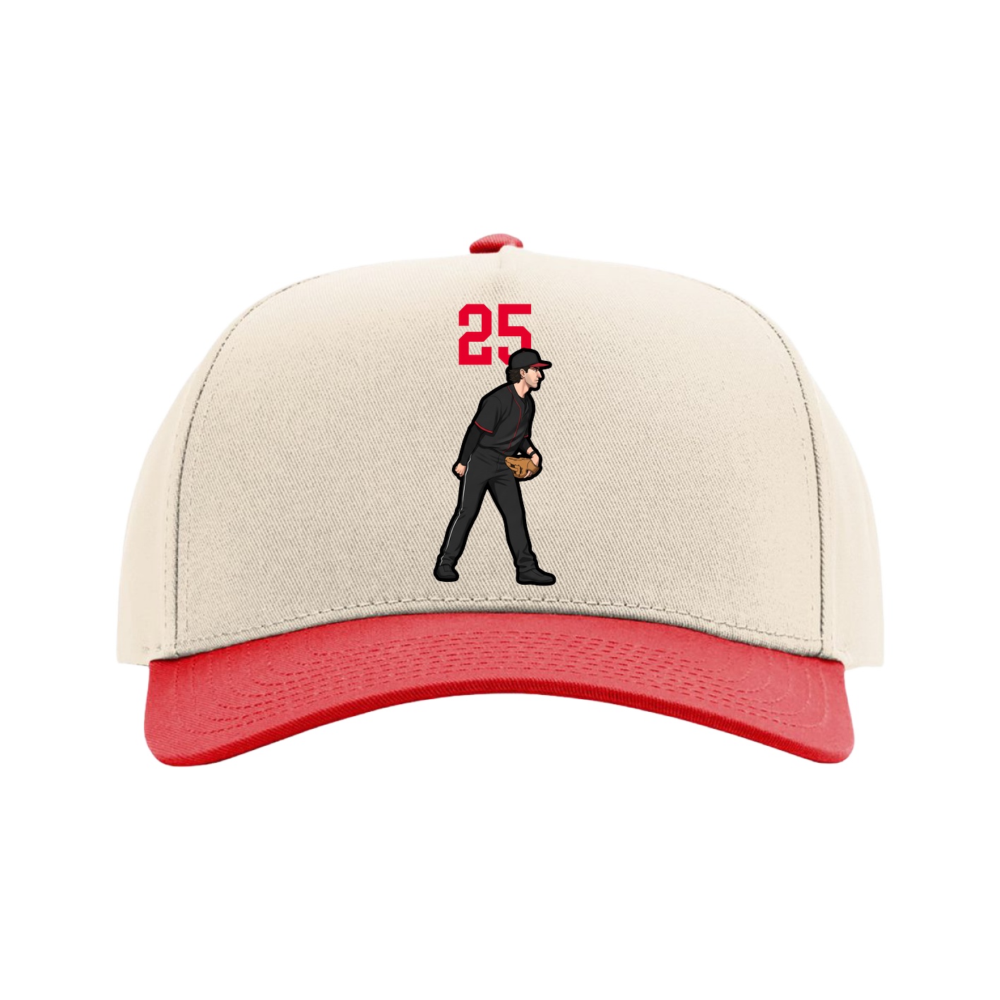 Full Fabric Five-Panel Champ Cap — Number Top in Cream/Red