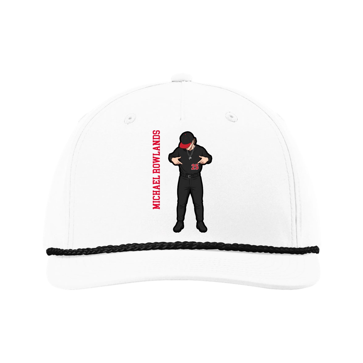 Five-Panel Classic Rope Cap — Name Vertical in White