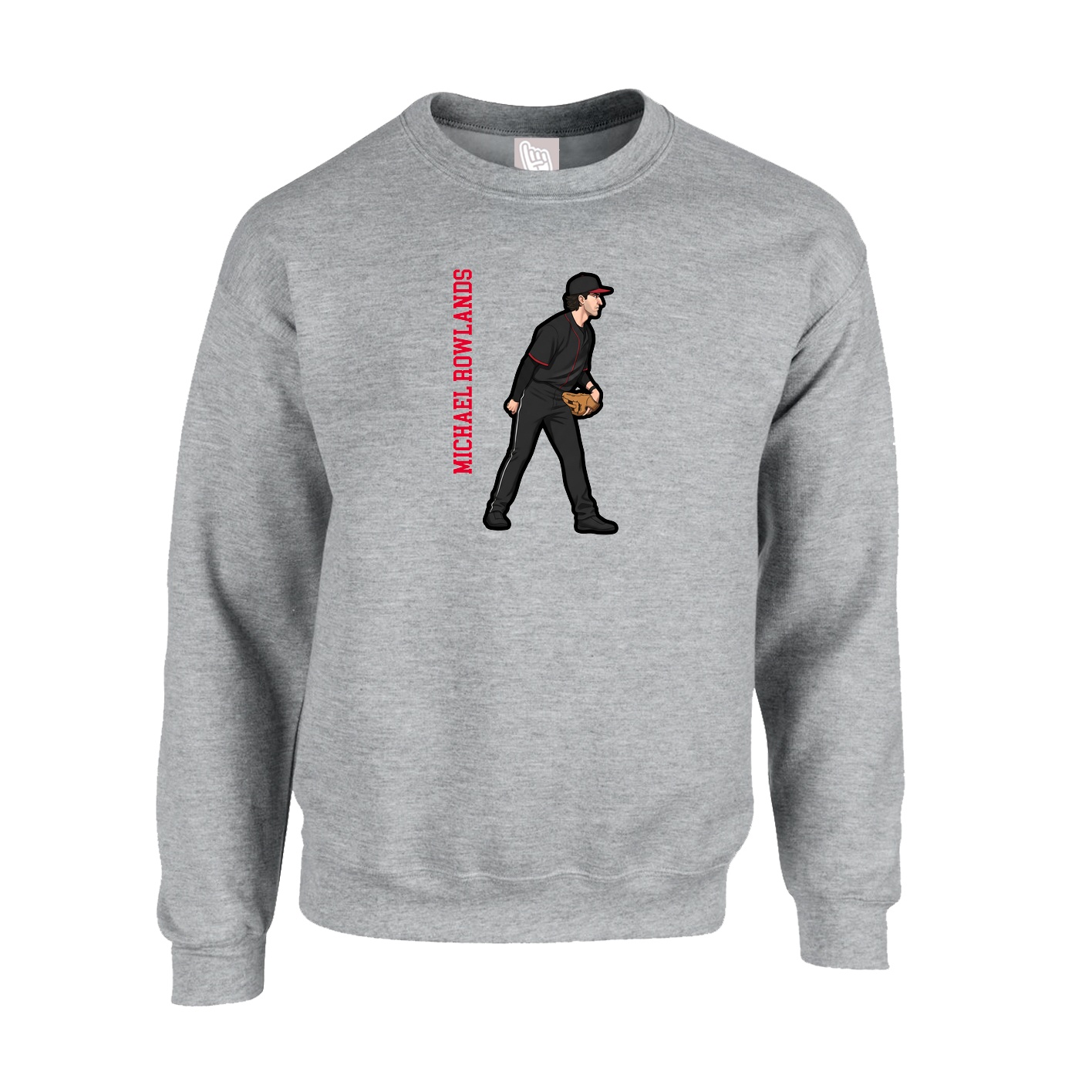 Fleece Crew — Name Vertical in Grey