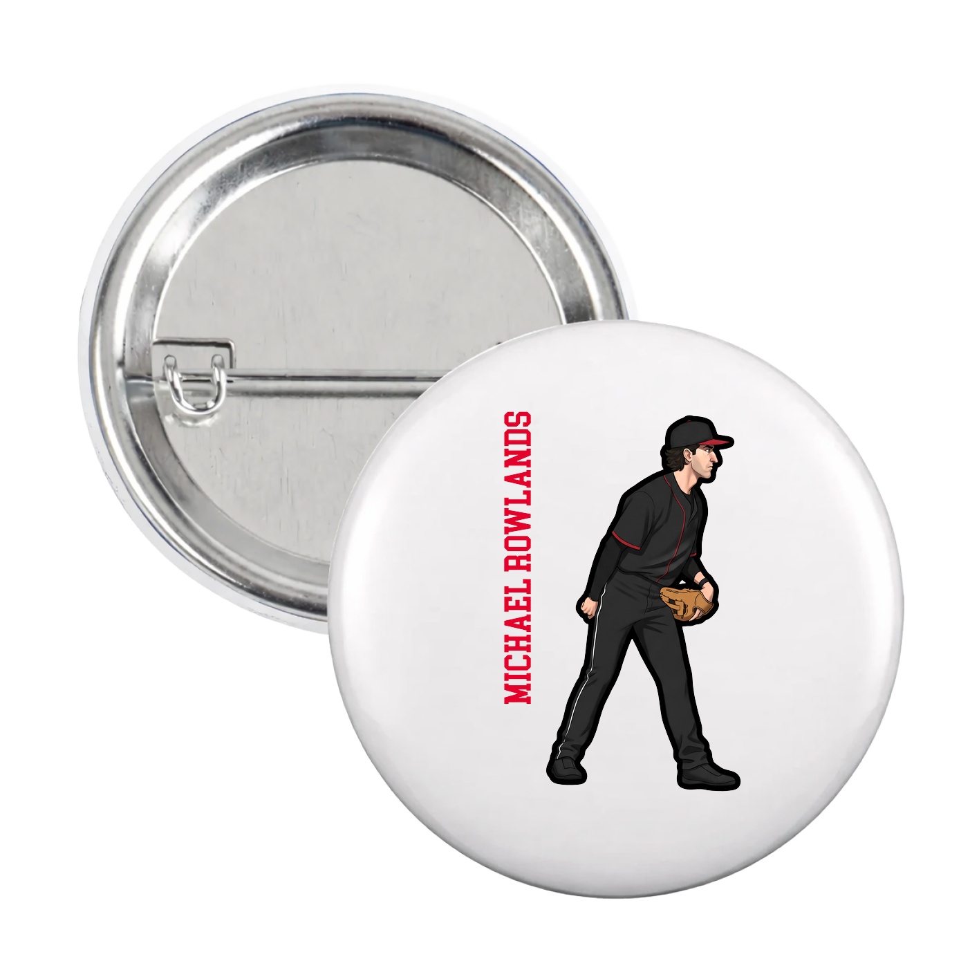 Game Day Button — Name Vertical in White