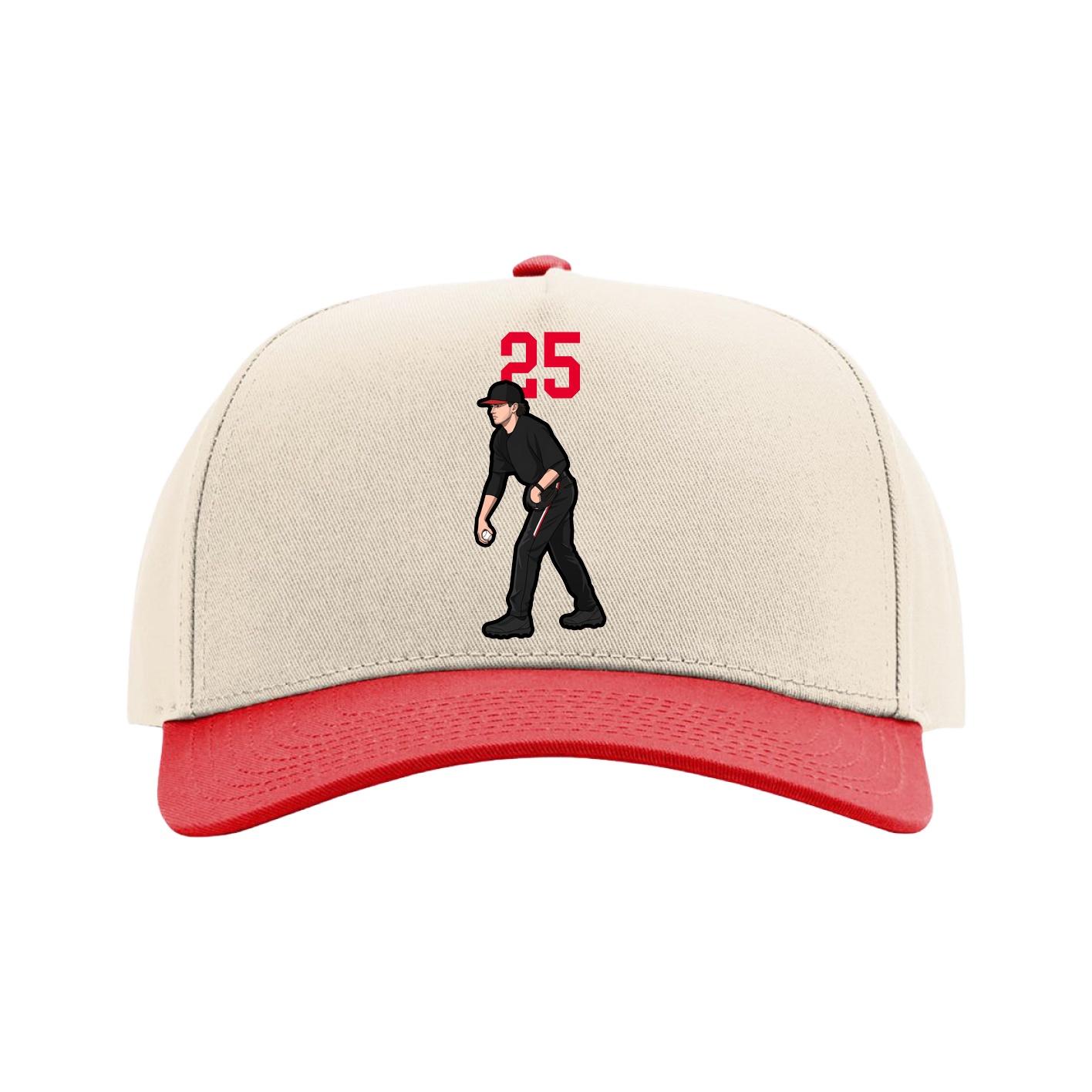 Full Fabric Five-Panel Champ Cap — Number Top in Cream/Red