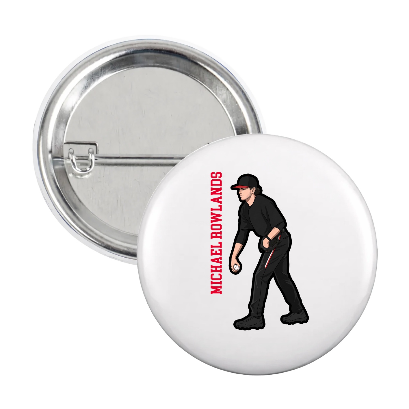 Game Day Button — Name Vertical in White