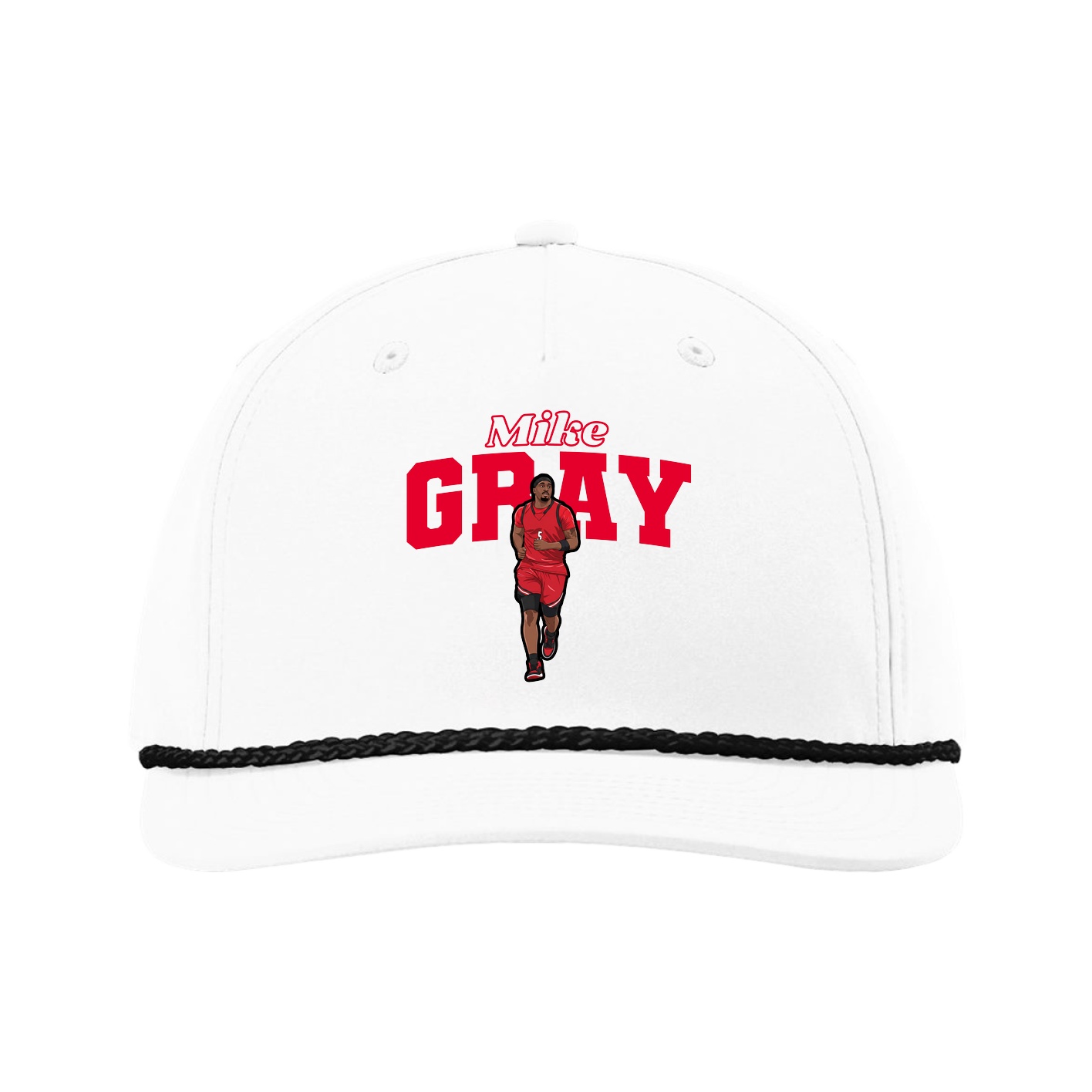 Five-Panel Classic Rope Cap — Name Arch in White
