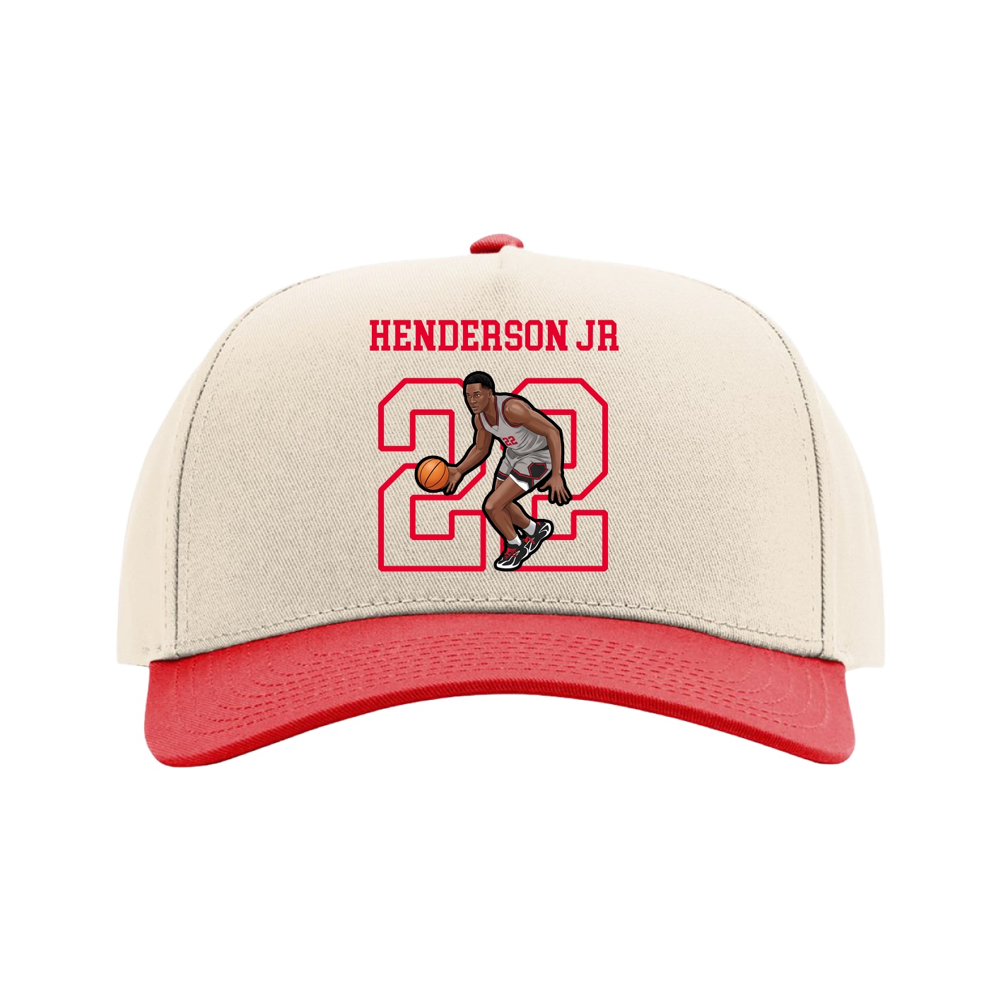 Full Fabric Five-Panel Champ Cap — Shirsey in Cream/Red