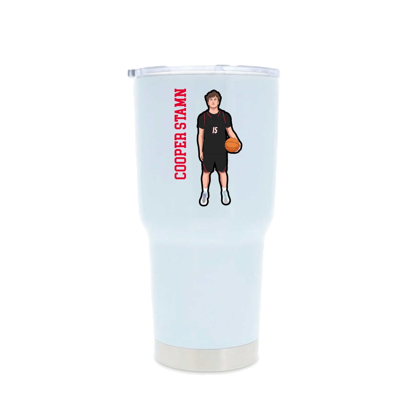 30oz Stainless Steel Tumbler — Name Vertical in White