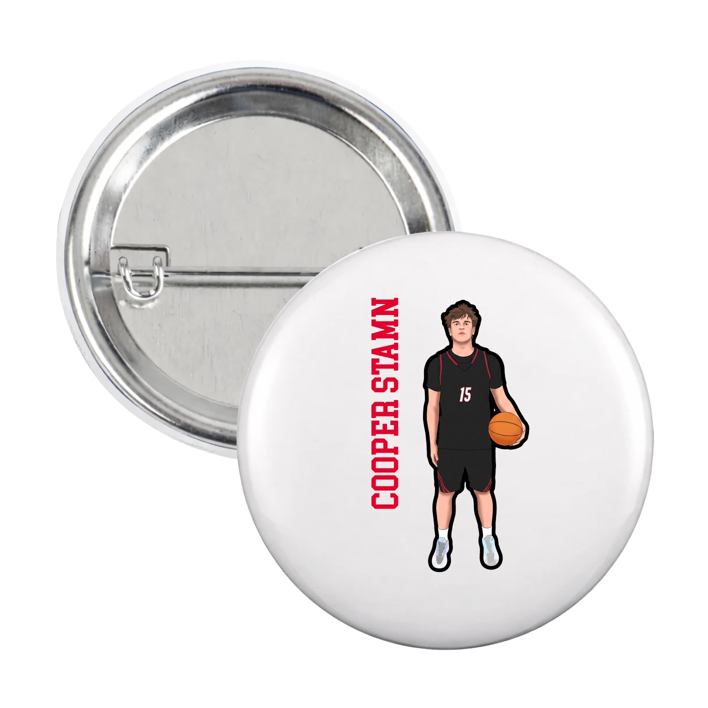 Game Day Button — Name Vertical in White