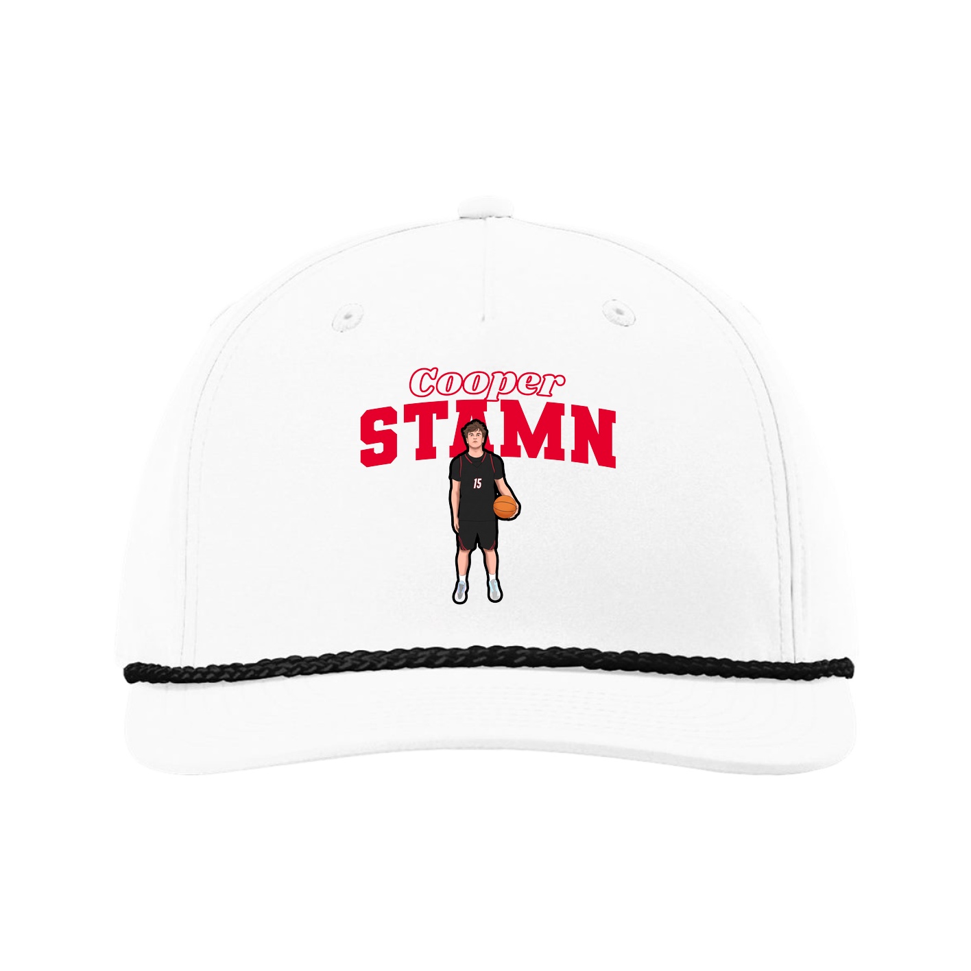 Five-Panel Classic Rope Cap — Name Arch in White