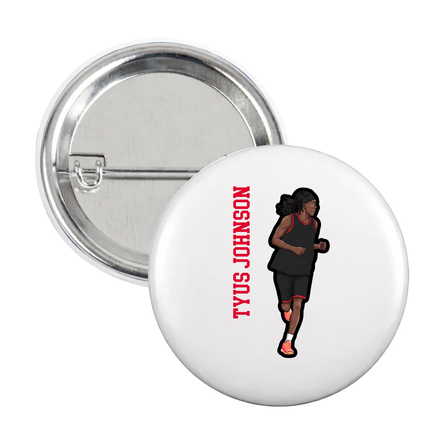 Game Day Button — Name Vertical in White