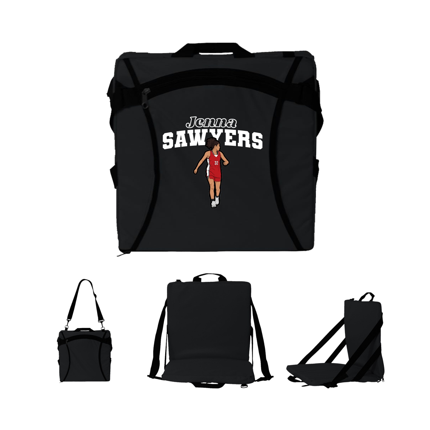 Folding Stadium Seat — Name Arch in Black