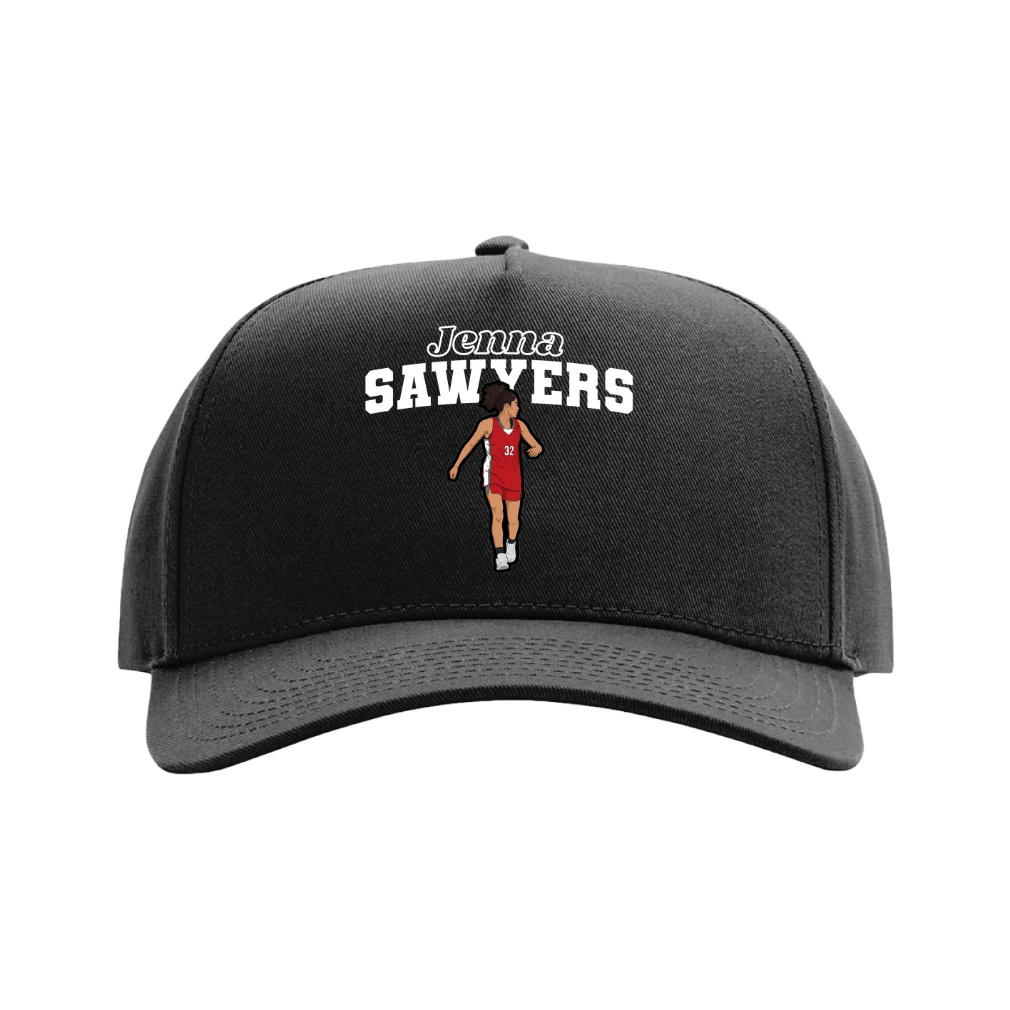 Full Fabric Five-Panel Champ Cap — Name Arch in Black