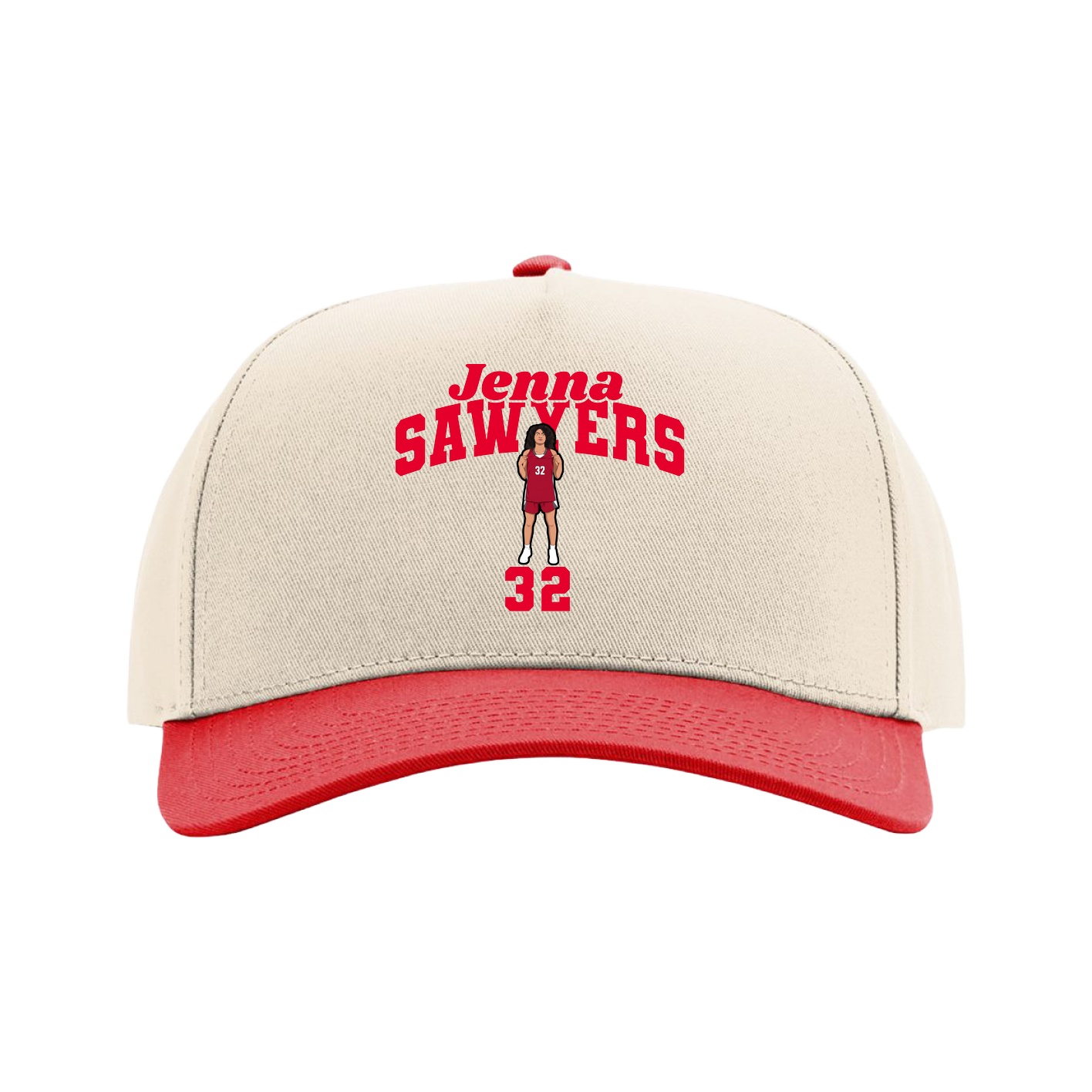 Full Fabric Five-Panel Champ Cap — Signature Arch in Cream/Red