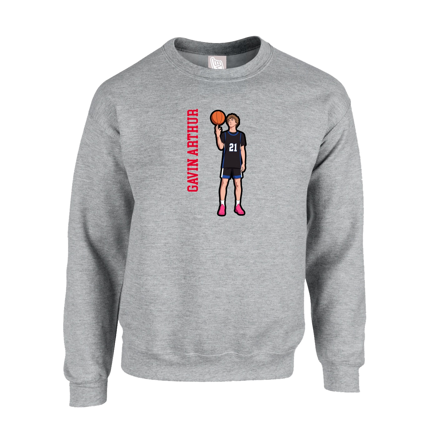Fleece Crew — Name Vertical in Grey
