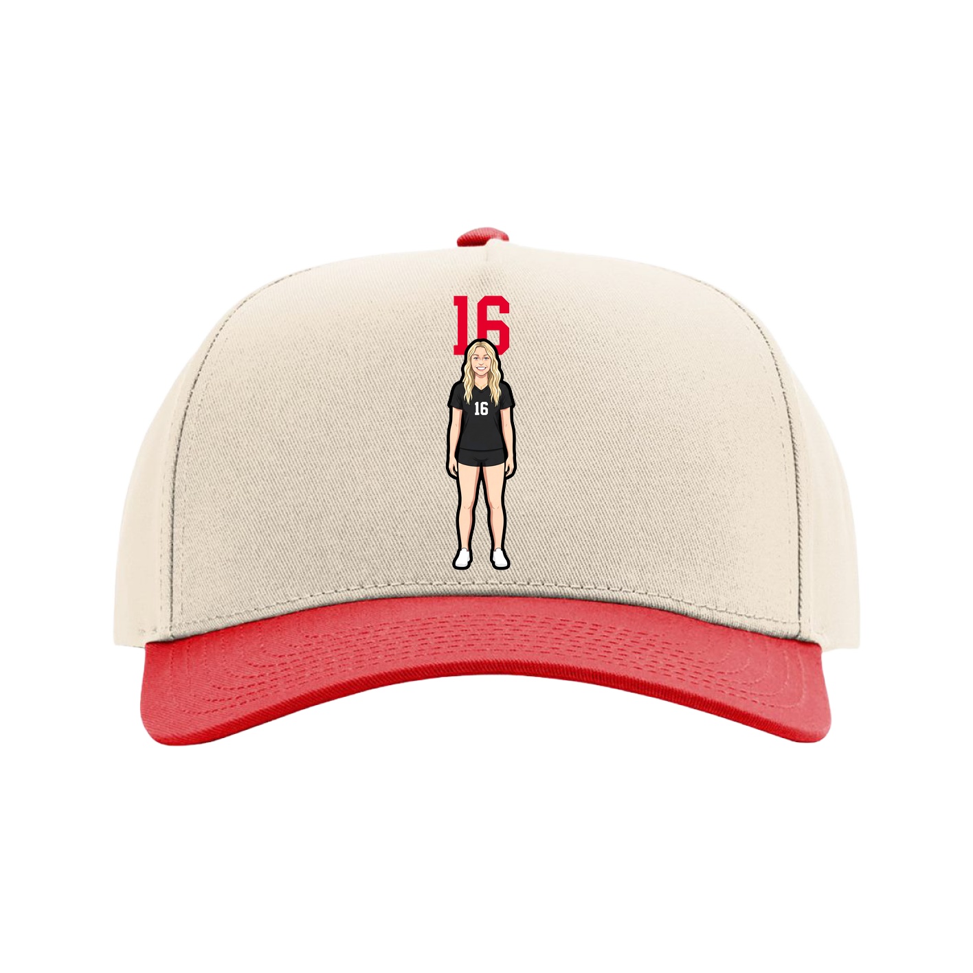 Full Fabric Five-Panel Champ Cap — Number Top in Cream/Red