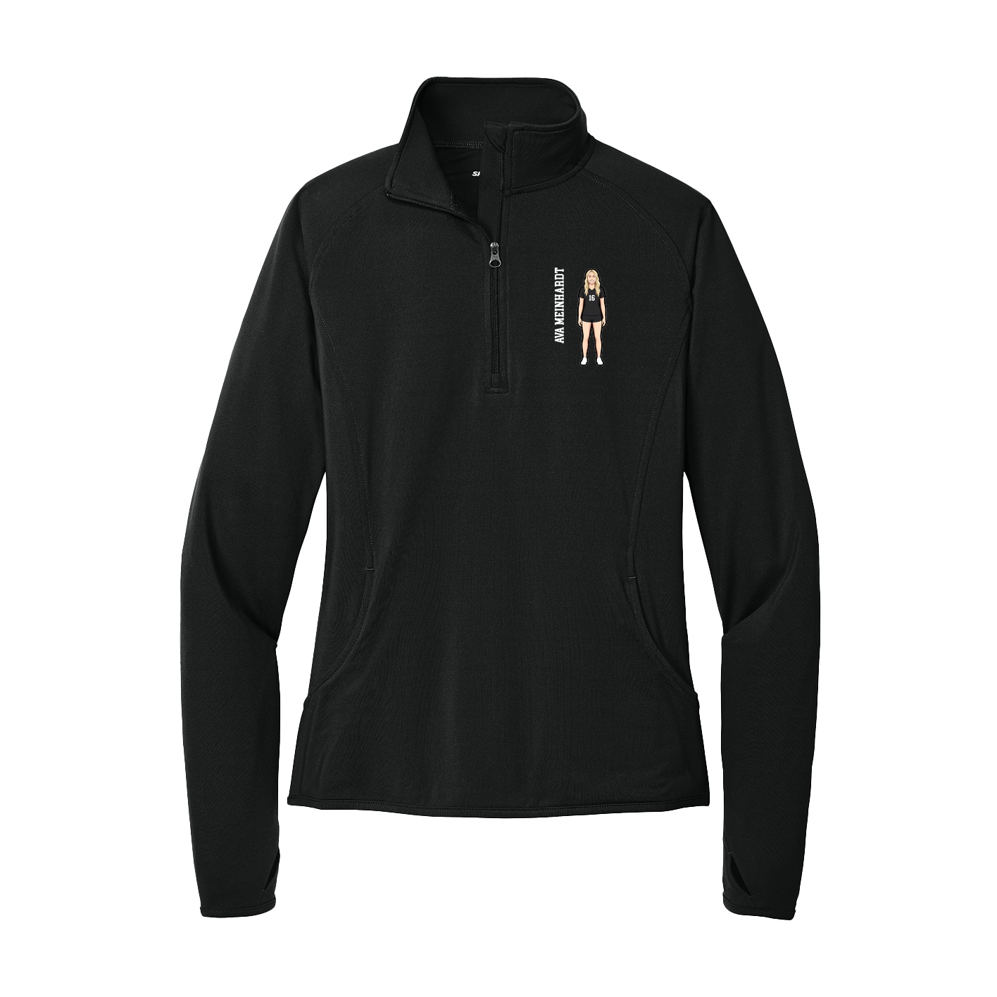 Women's Q-Zip Pullover — Name Vertical in Black