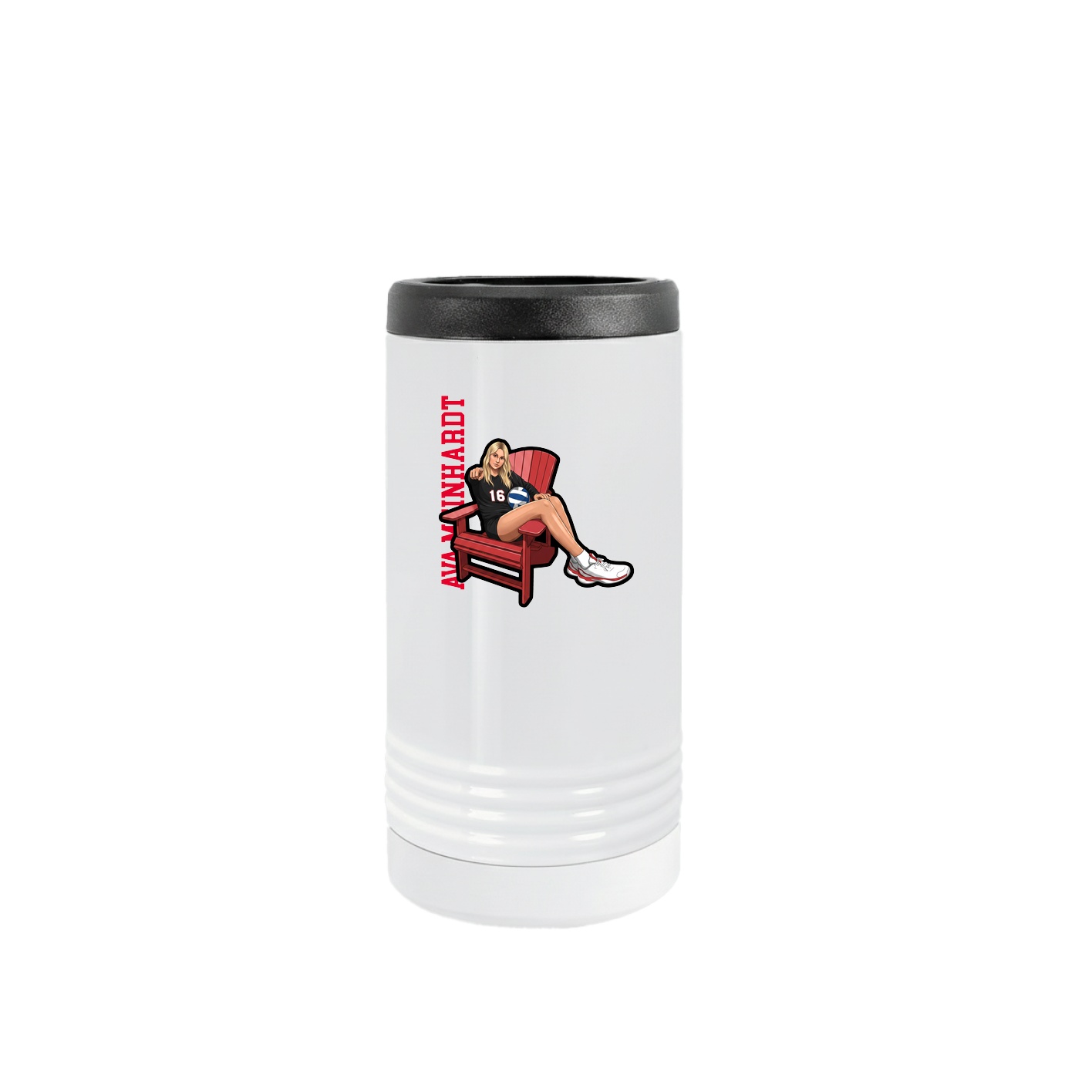 Slim Beverage Holder — Name Vertical in White