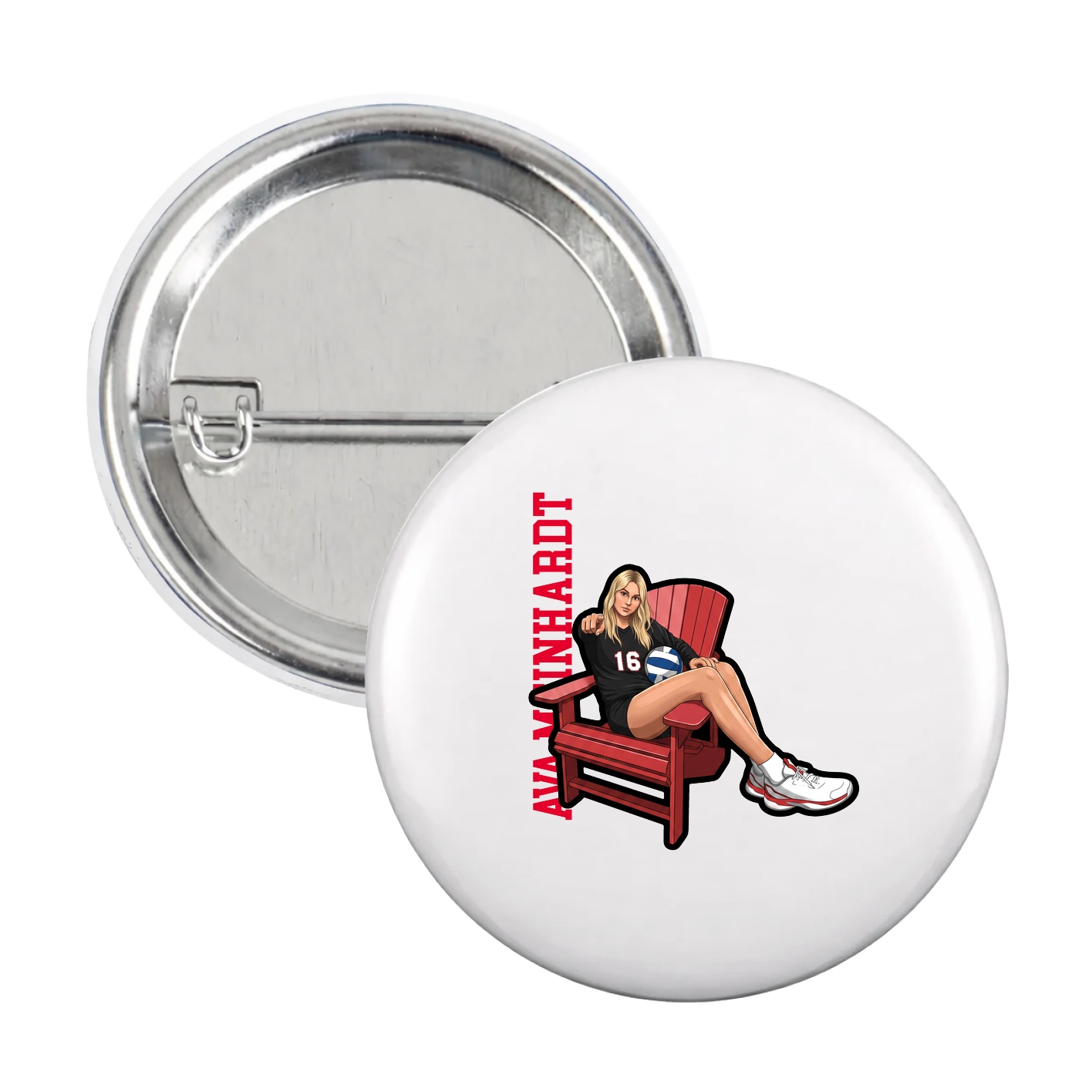 Game Day Button — Name Vertical in White