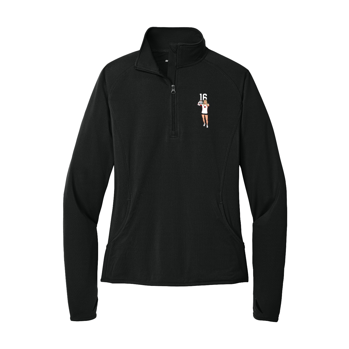 Women's Q-Zip Pullover — Number Top in Black