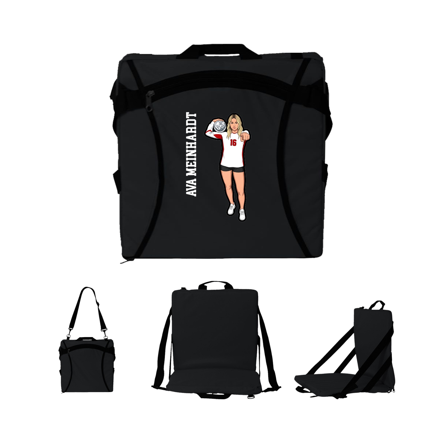 Folding Stadium Seat — Name Vertical in Black