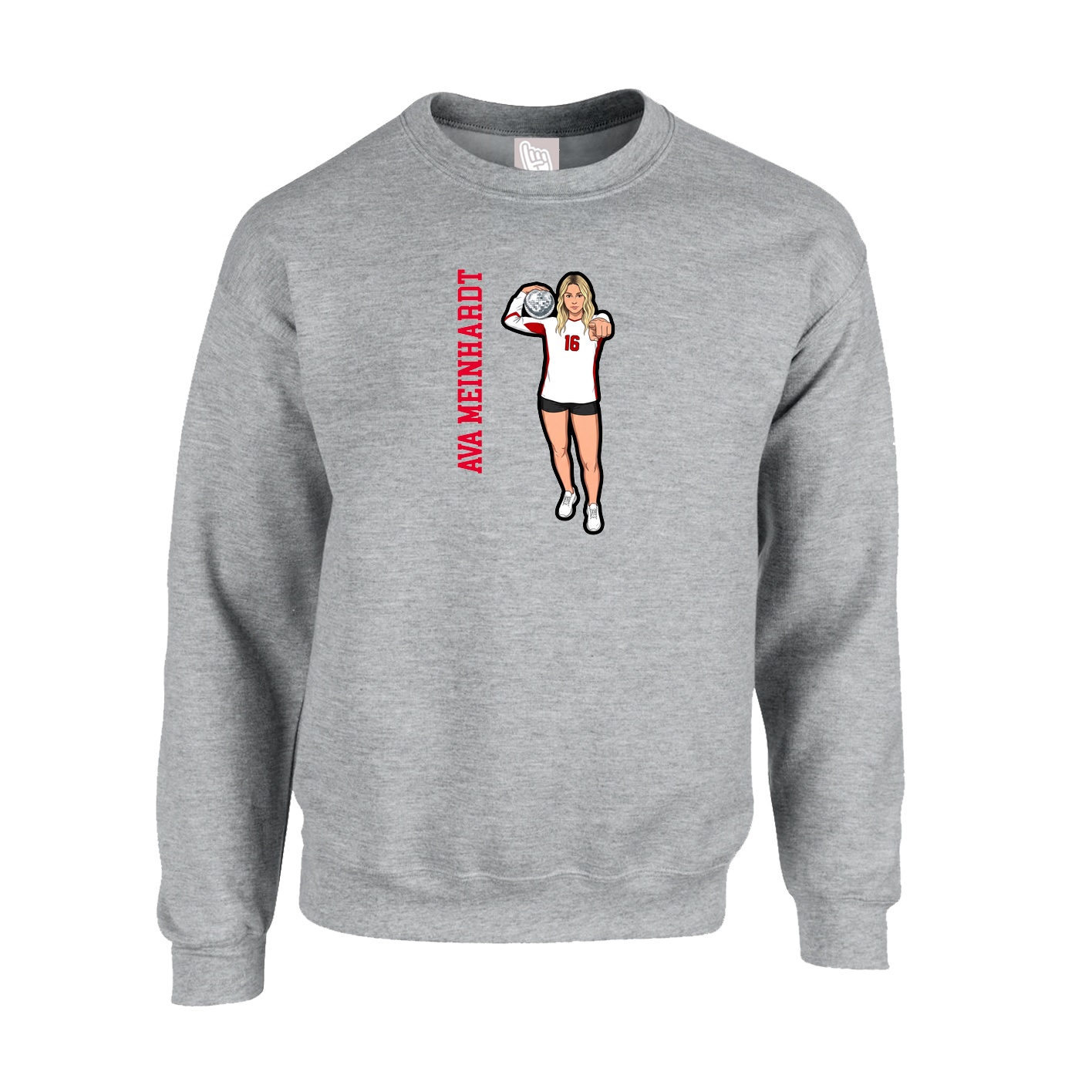 Fleece Crew — Name Vertical in Grey