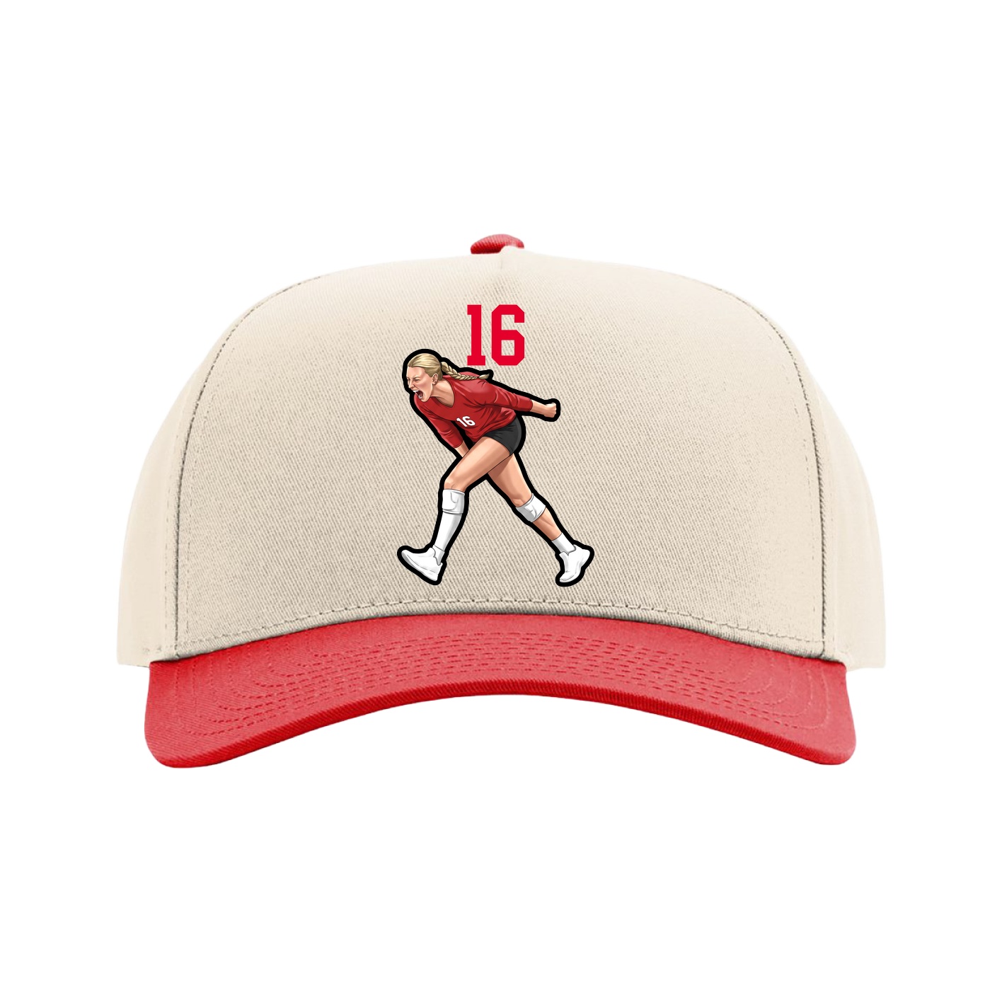Full Fabric Five-Panel Champ Cap — Number Top in Cream/Red