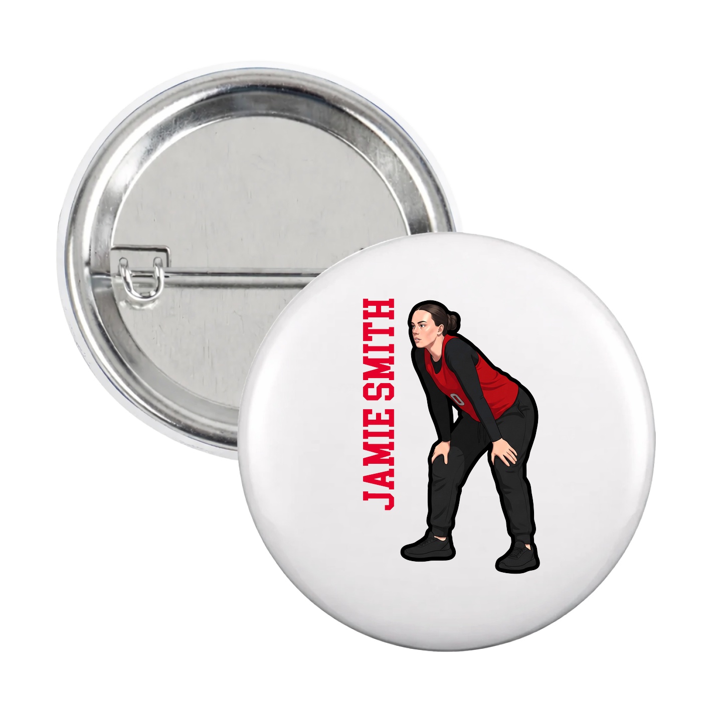 Game Day Button — Name Vertical in White