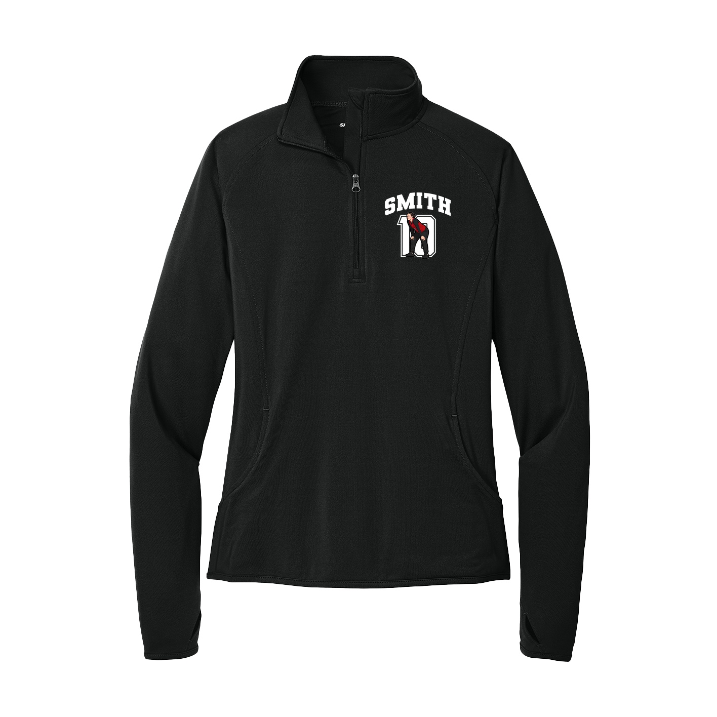 Women's Q-Zip Pullover — Number in Black