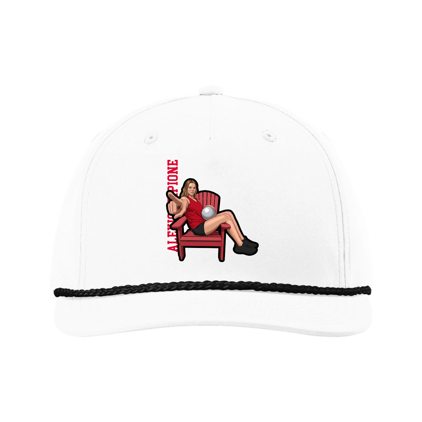 Five-Panel Classic Rope Cap — Name Vertical in White