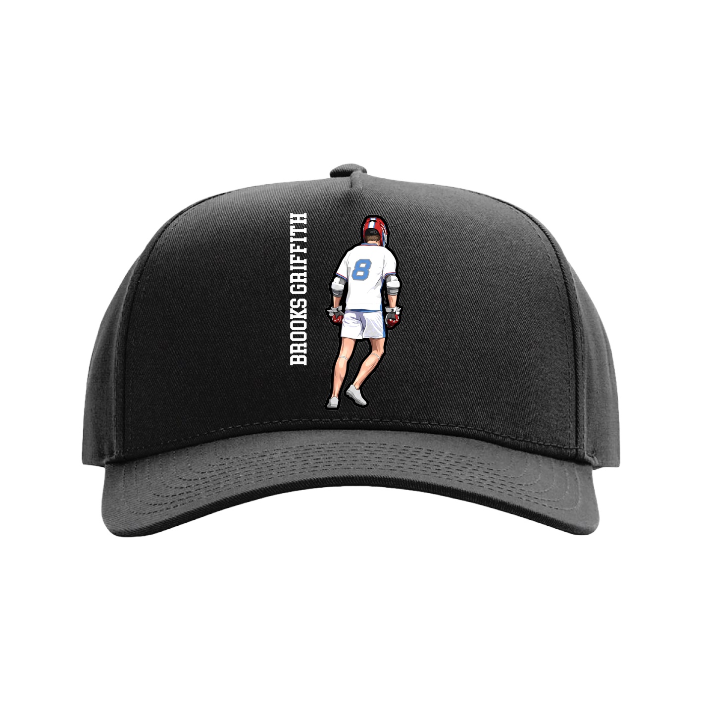 Full Fabric Five-Panel Champ Cap — Name Vertical in Black