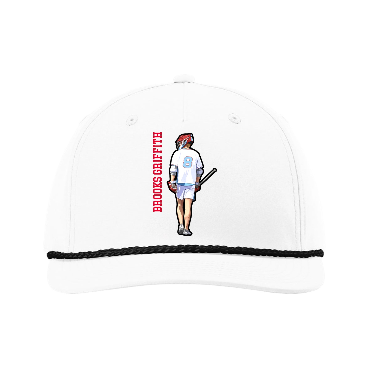 Five-Panel Classic Rope Cap — Name Vertical in White