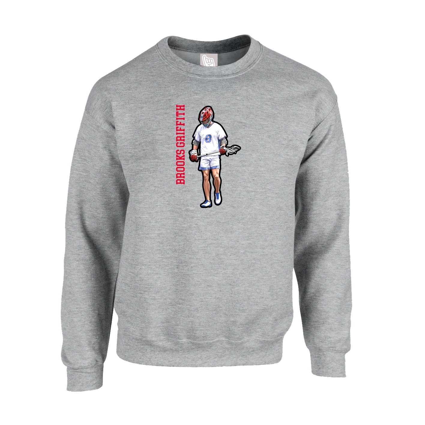 Fleece Crew — Name Vertical in Grey