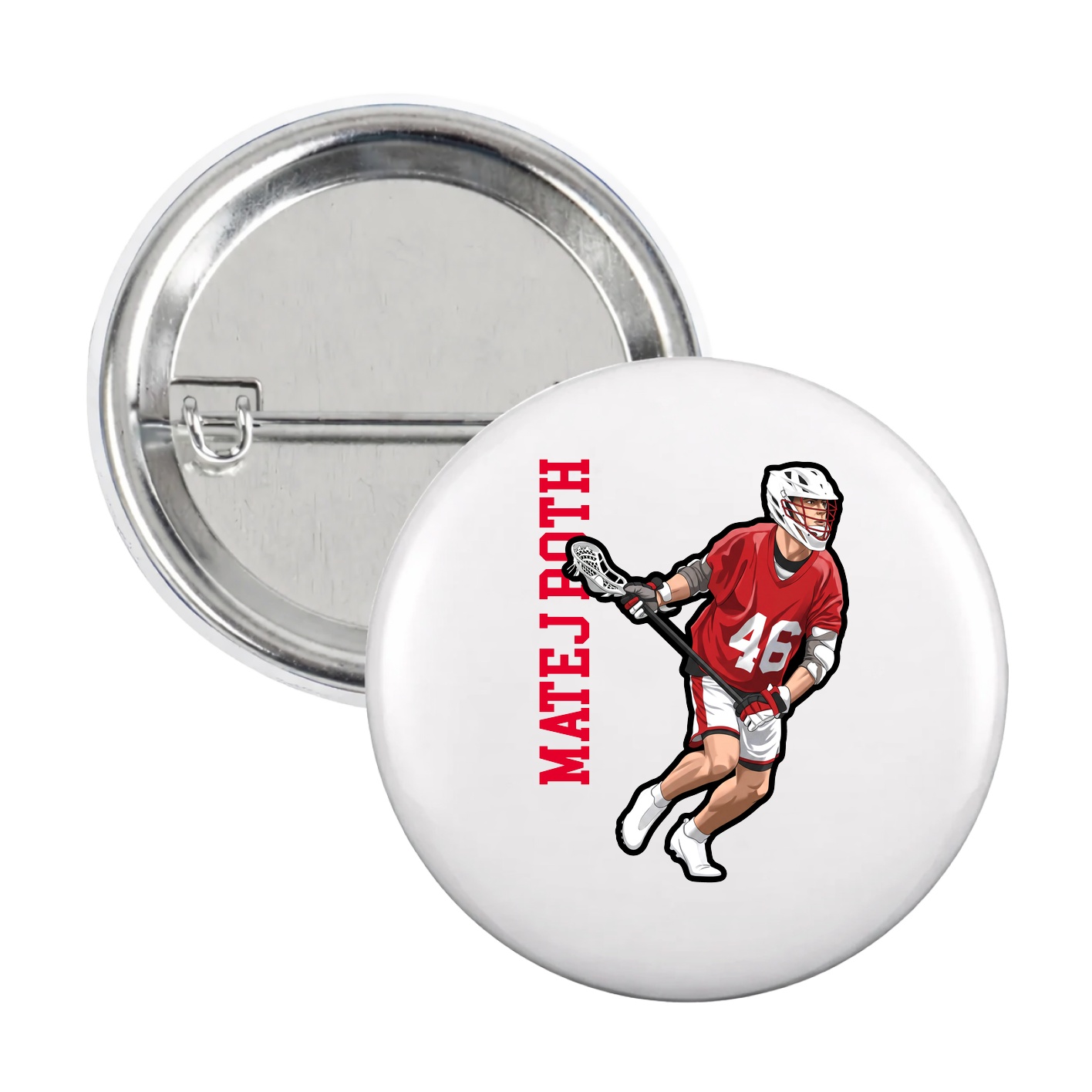Game Day Button — Name Vertical in White