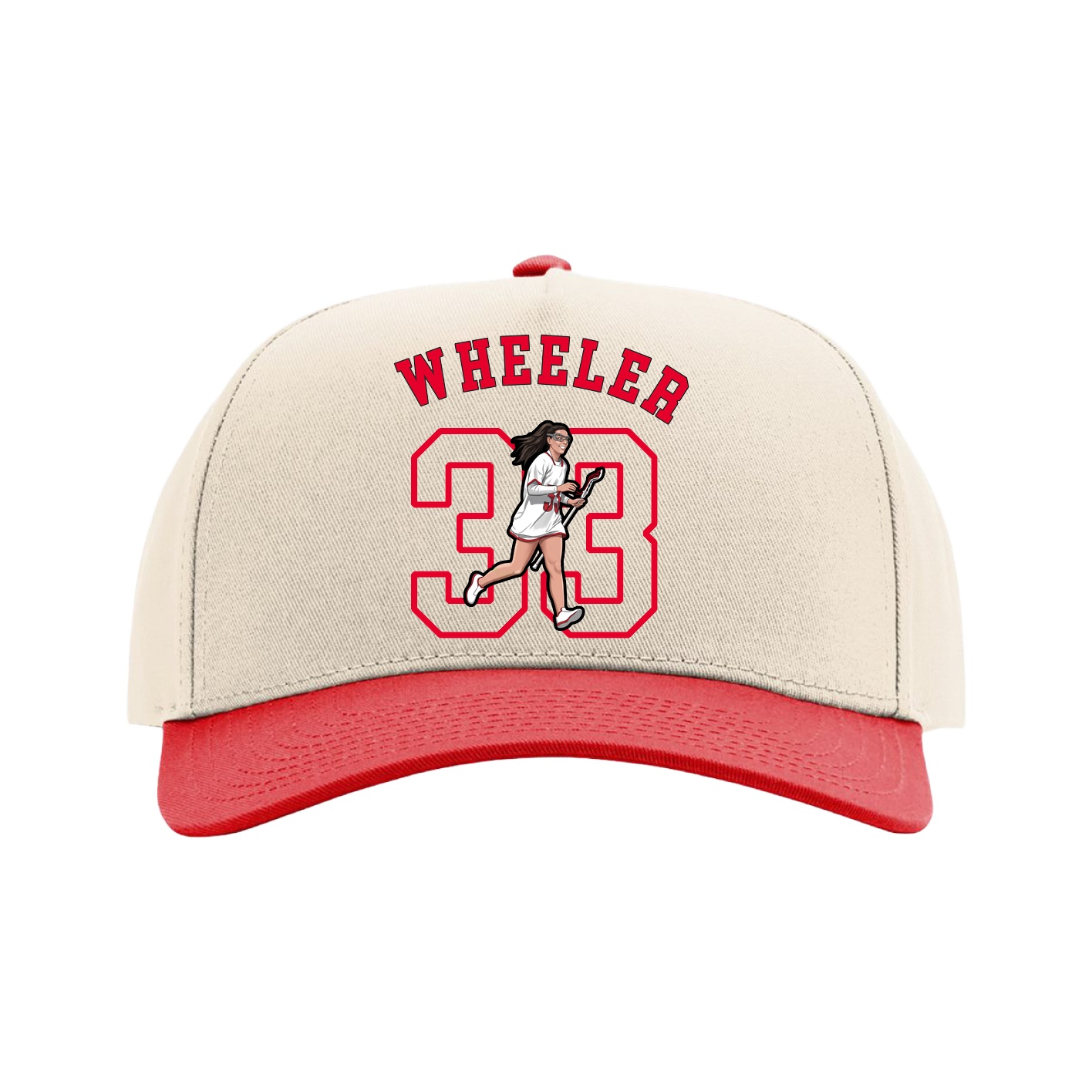 Full Fabric Five-Panel Champ Cap — Shirsey Arch in Cream/Red