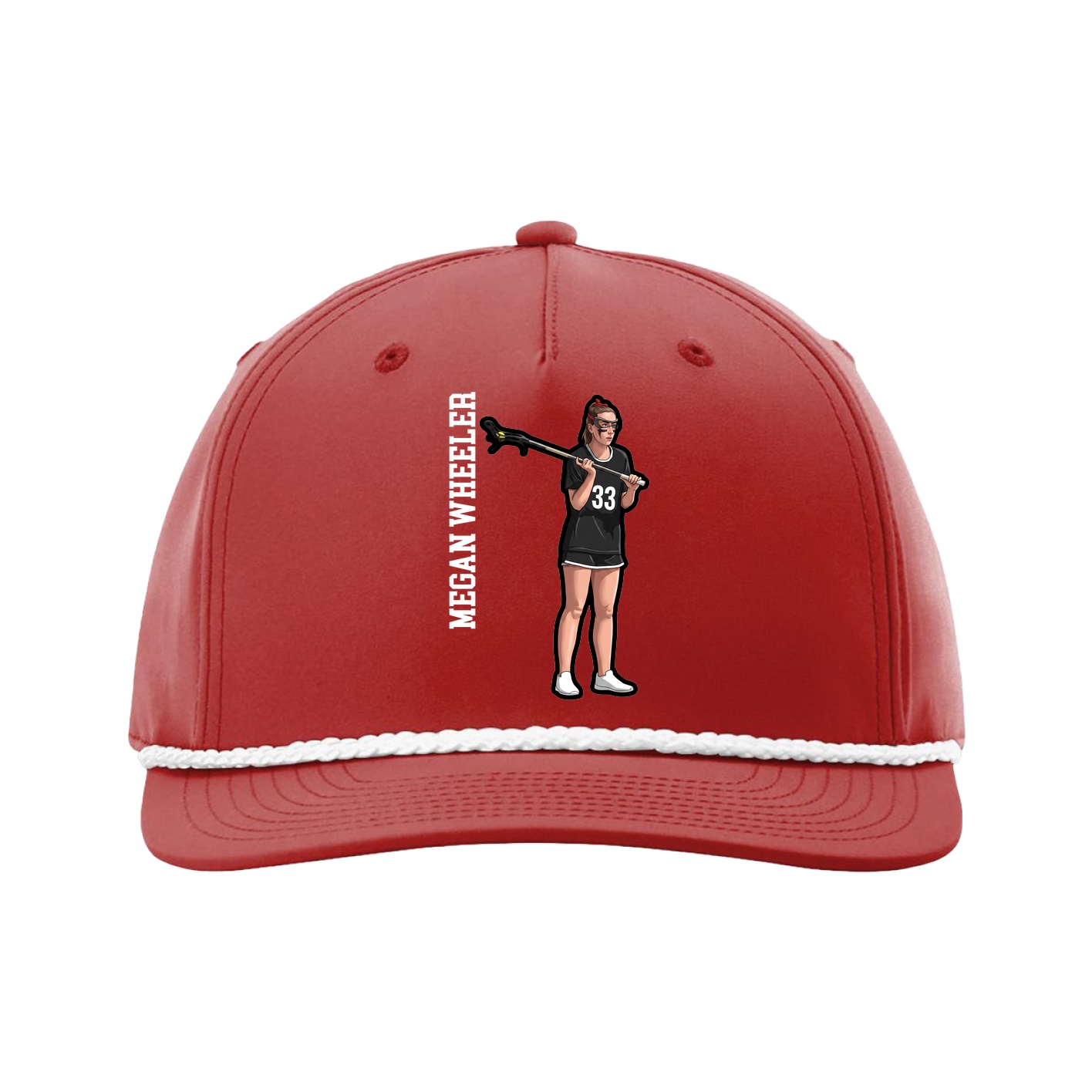 Five-Panel Classic Rope Cap — Name Vertical in Red