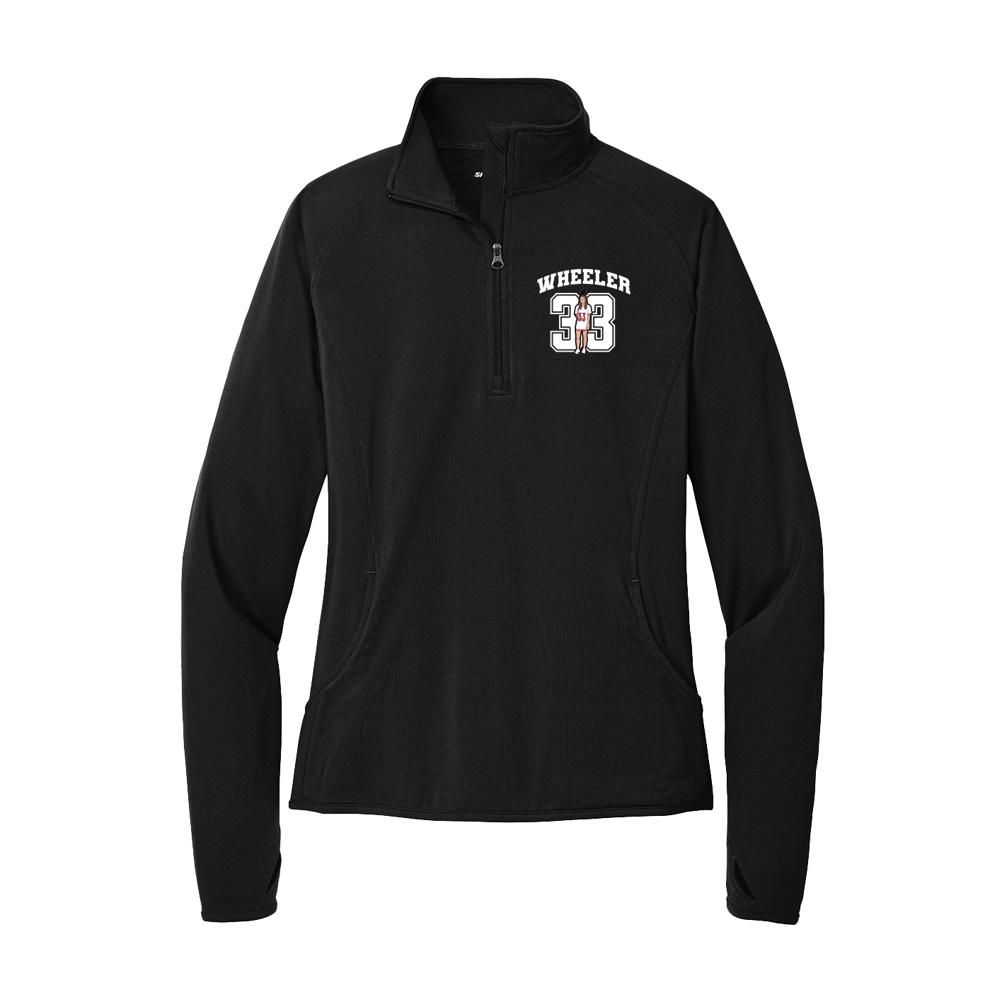 Women's Q-Zip Pullover — Number in Black