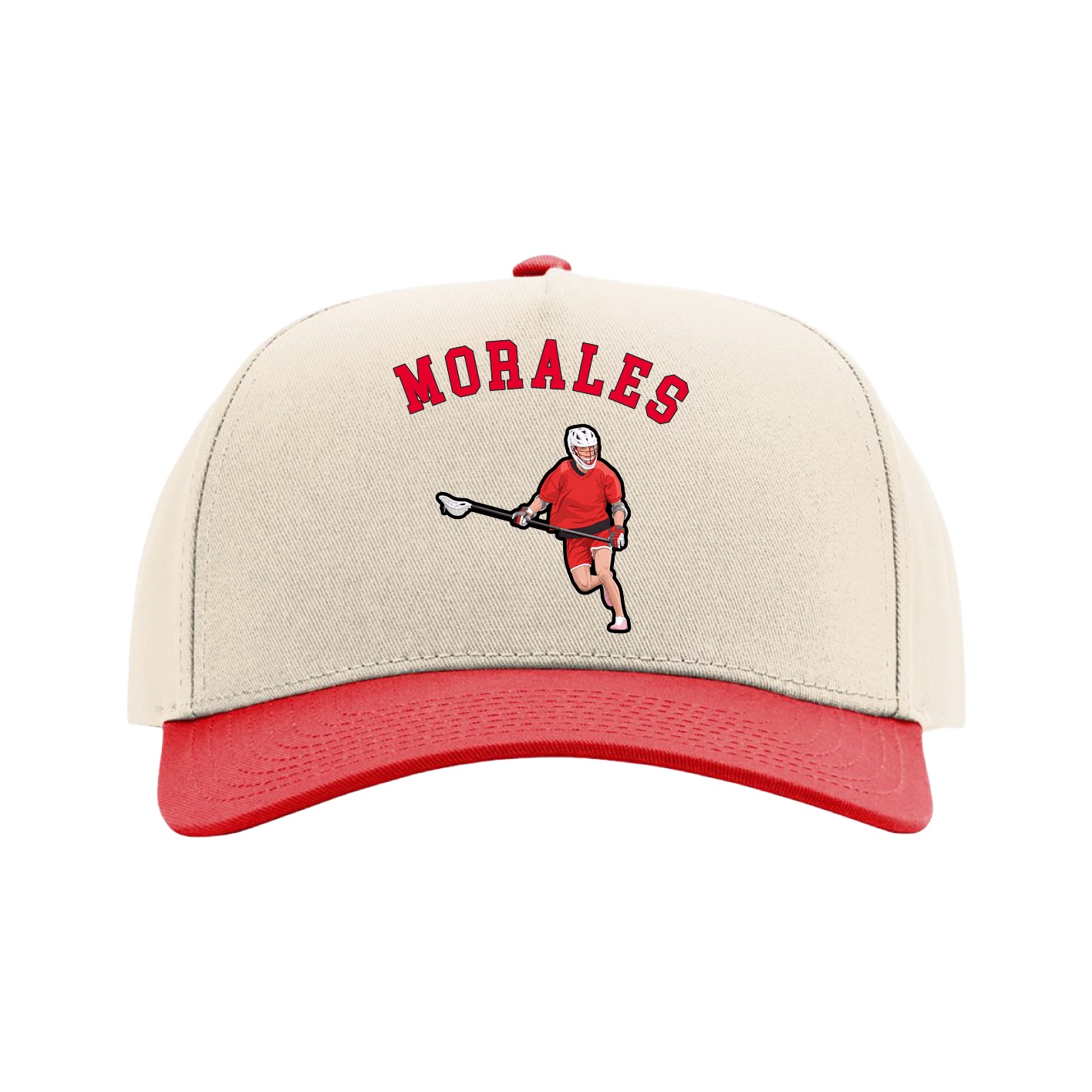 Full Fabric Five-Panel Champ Cap — Shirsey Arch in Cream/Red