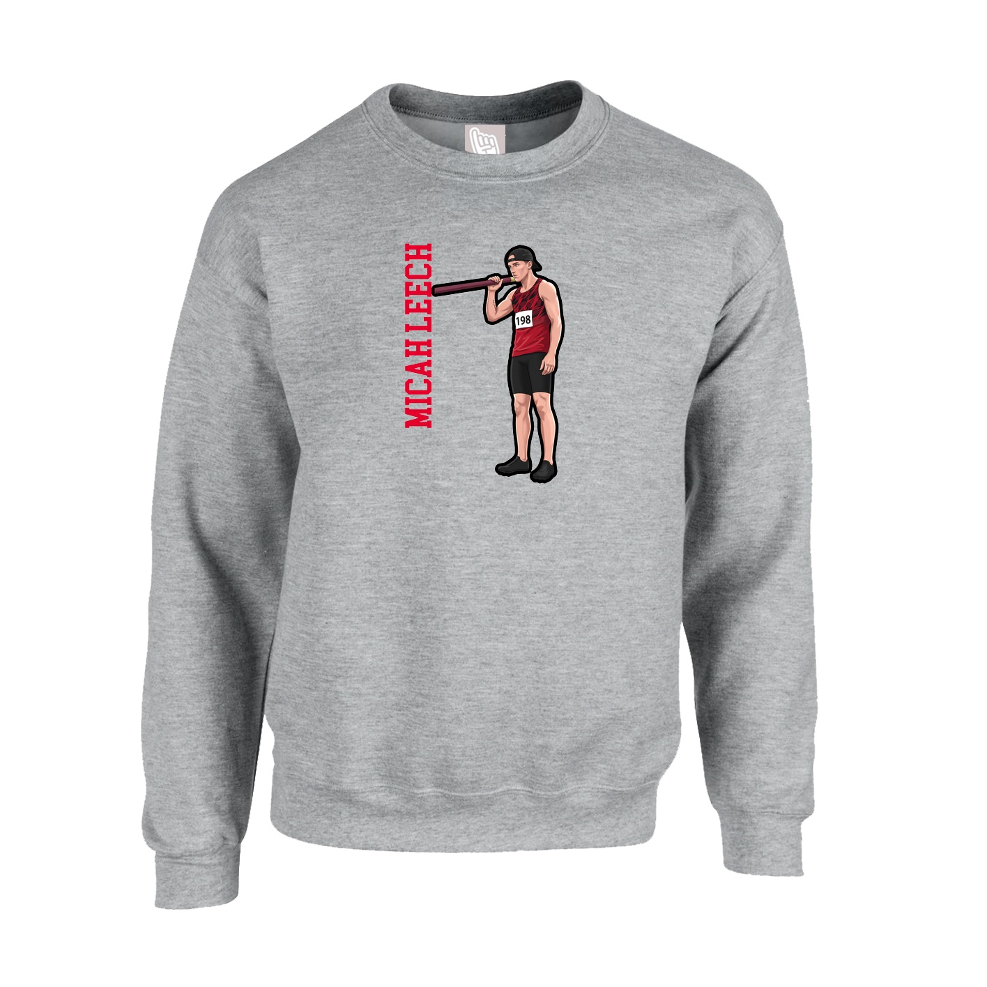 Fleece Crew — Name Vertical in Grey