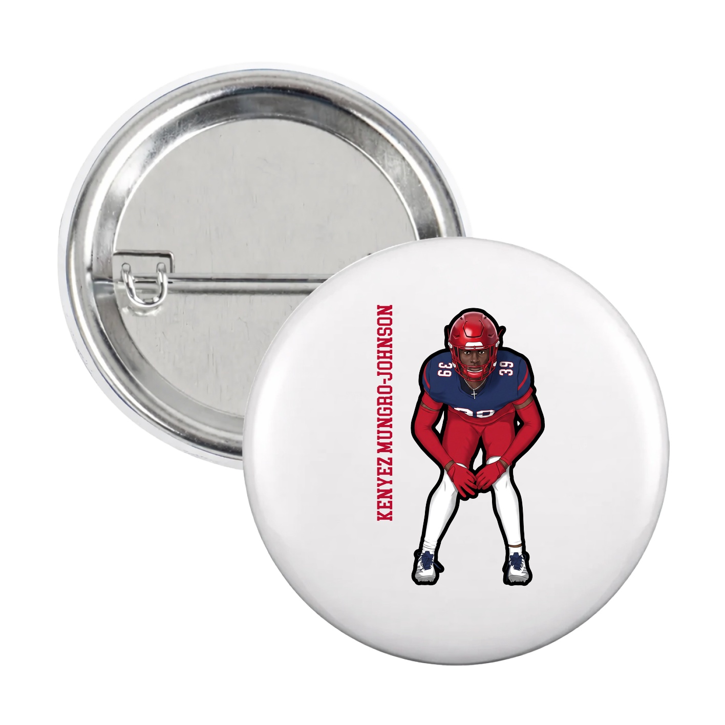 Game Day Button — Name Vertical in White