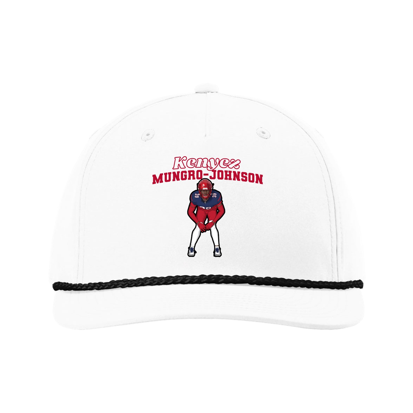 Five-Panel Classic Rope Cap — Name Arch in White