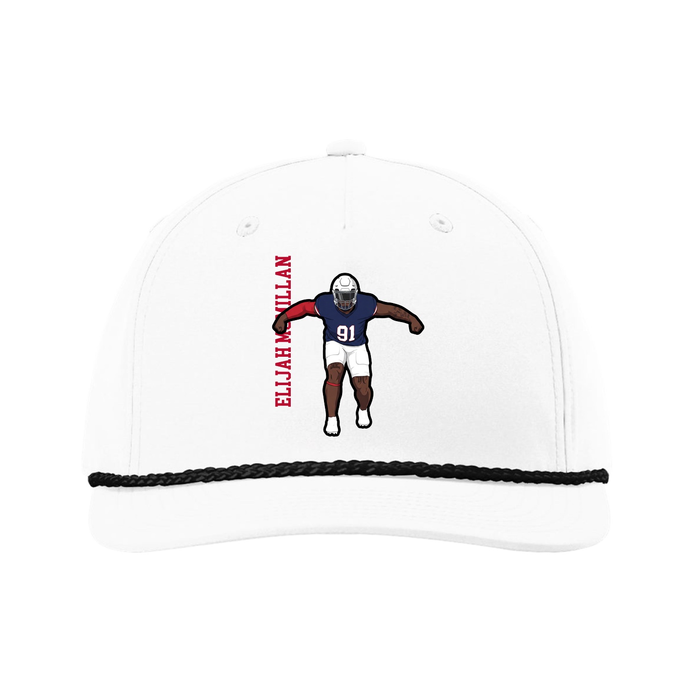 Five-Panel Classic Rope Cap — Name Vertical in White