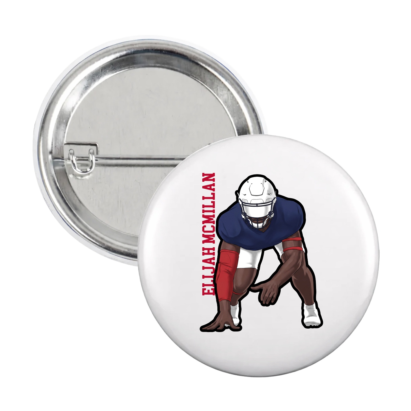 Game Day Button — Name Vertical in White