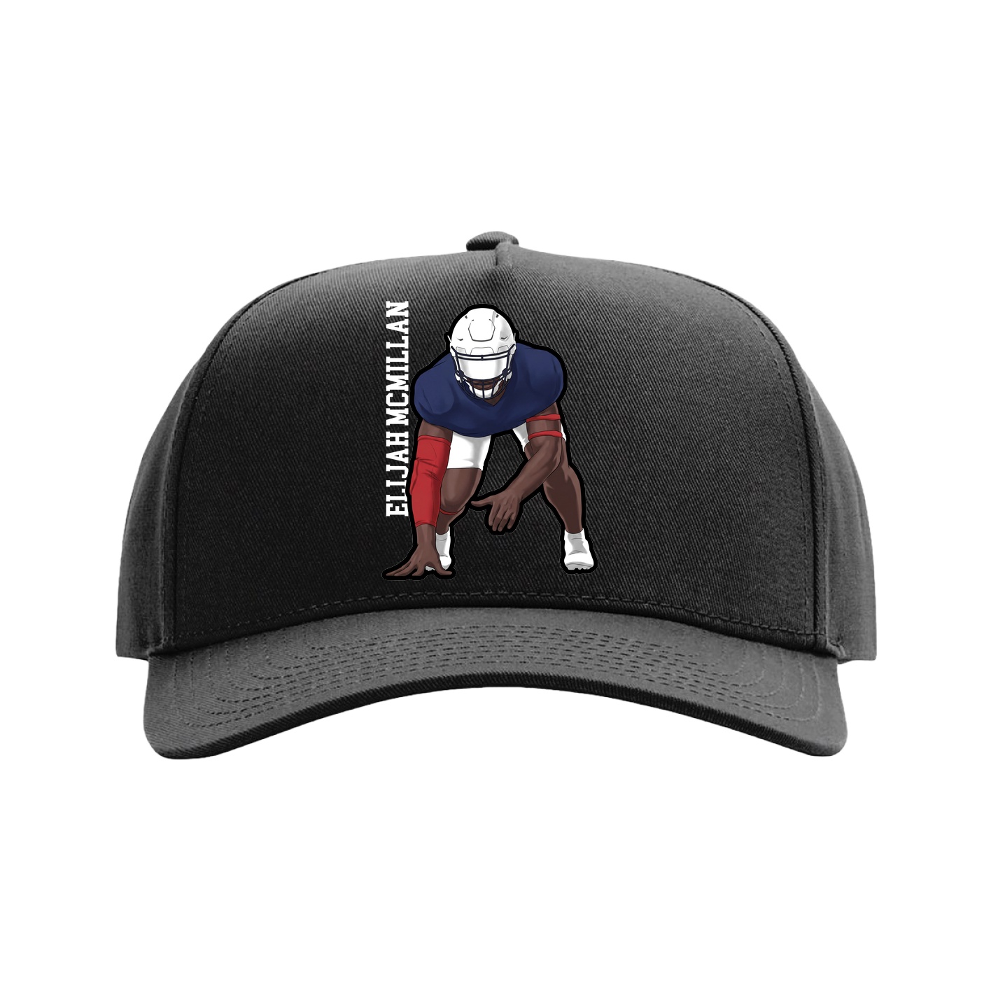 Full Fabric Five-Panel Champ Cap — Name Vertical in Black