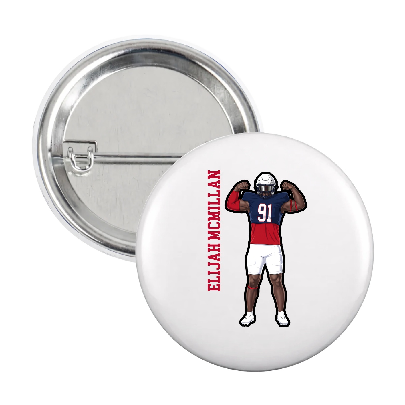 Game Day Button — Name Vertical in White